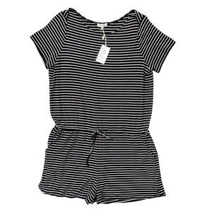 Grace & Lace Women’s XL Black, White Stripe Short Sleeve Drawstring Modal Romper